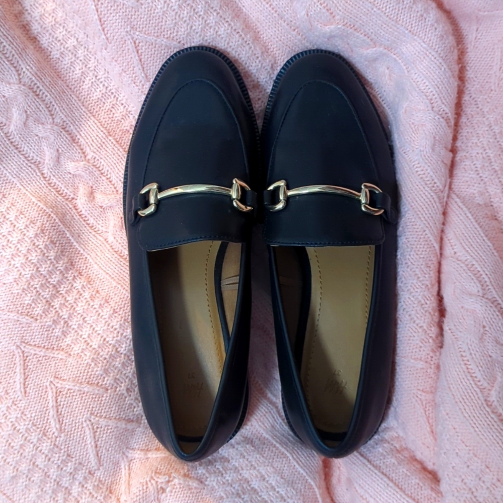 Black faux leather mules